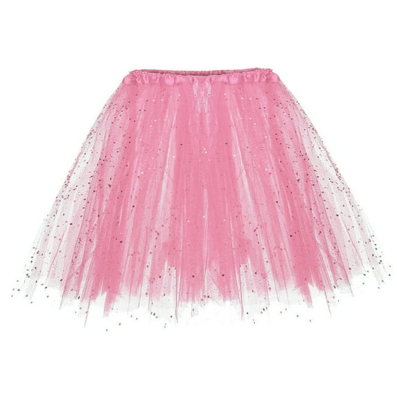 Prolriy Mardi Gras Outfit for Women, Tutu for Women Adults Europe and The United States Three Layer Tutu Skirt Adult Half Shaggy Skirt Highlights Glitter Hot Skirts for Women Pink