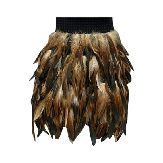 Prolriy Mardi Gras Outfit for Women, Women's Feather Masquerade Stage Costume Performance Skirt Mini Skirts for Women, Women's Skirts Brown L