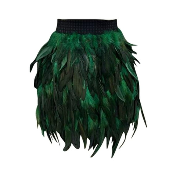 Prolriy Mardi Gras Outfit for Women, Women's Feather Masquerade Stage Costume Performance Skirt Mini Skirts for Women, Women's Skirts Green XXL