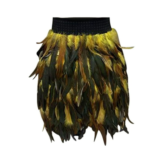 Prolriy Mardi Gras Outfit for Women, Women's Feather Masquerade Stage Costume Performance Skirt Mini Skirts for Women, Women's Skirts Yellow M