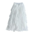 thumbnail image 1 of Prolriy Maxi Skirt Irregular Mesh Half Length Skirt Women's Spring and Summer Multilayer Cake Skirt Poached Long Skirts for Women White S, 1 of 3