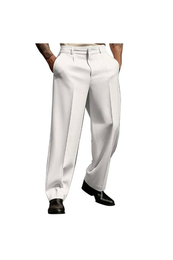 Mens Dress Pants Men's Formal Slanted Pocket Straight Tube Solid Color Comfortable and Breathable Outdoor Daily Outdoor Fashion Pants Men's Pants White L