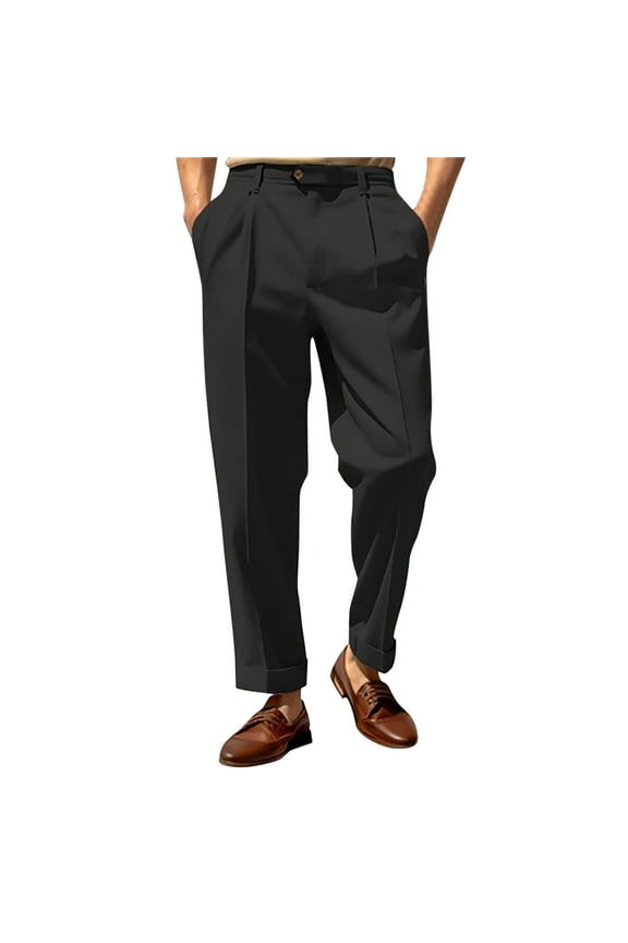 Mens Dress Pants Men's Suit Trousers with Pleat and Expandable Waistband Classic Cut Outwear Men's Pants Black XL