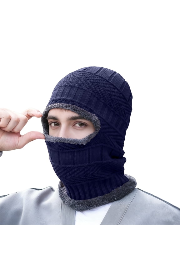 Mens Hats Men's Winter Scarf Neck Warmer Hood, Plush Knitting Cap for Skiing, Snowboarding & Motorcycle Riding Hats for Men Navy