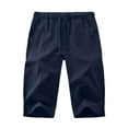 thumbnail image 1 of Prolriy Mens Pants Linen Pants Men, Men Capri Pants Baggy  Pants Drawstring Yoga Beach Pants Men's Pants Navy XL, 1 of 3