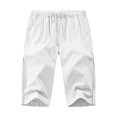 thumbnail image 1 of Prolriy Mens Pants Linen Pants Men, Men Capri Pants Baggy  Pants Drawstring Yoga Beach Pants Men's Pants White L, 1 of 3