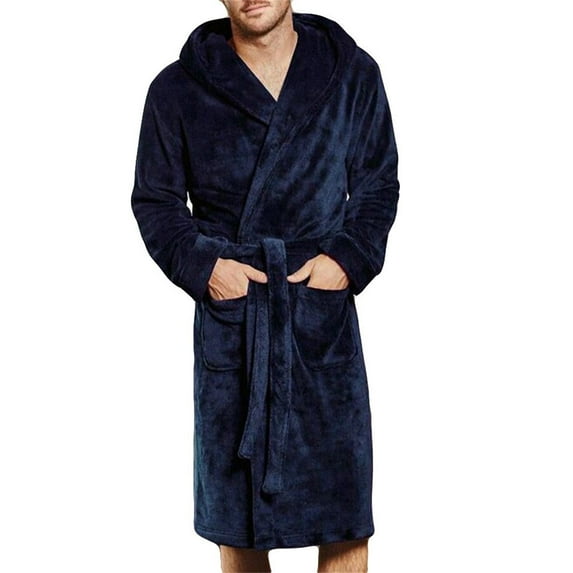 Prolriy Mens Robe Long Lengthened Coat Shawl Bathrobe Plush Winter Sleeved Robe Men's Coralline Robe for Men Blue XXXXXL