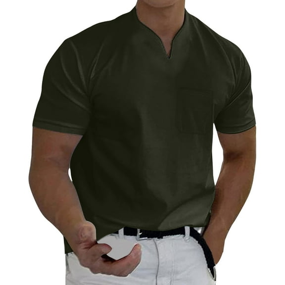 Prolriy Mens T-Shirts Men Spring Summer Casual V Neck Solid Short Sleeve Tee Shirt Top Blouse Mens Shirts Green S