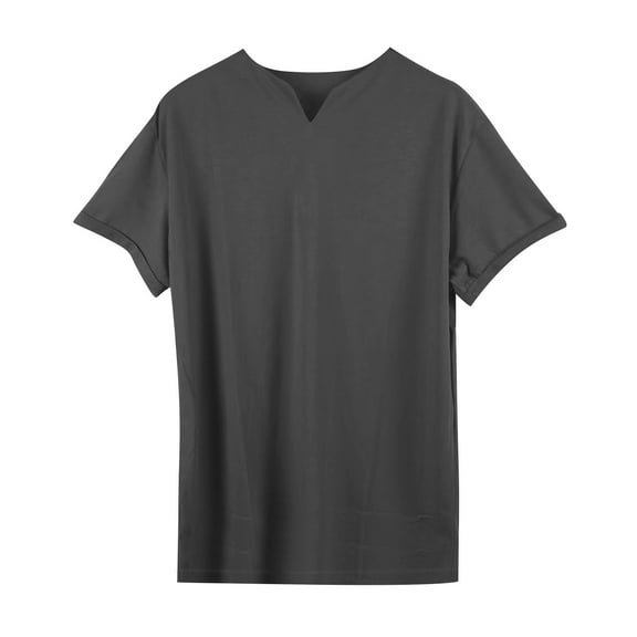 Prolriy Mens T-Shirts Men's Solid Fitness Large Sports T Shirt Men's Elastic Cotton Pocket Short Sleeve Summer V Neck Shirt Mens Shirts Dark Gray XXL