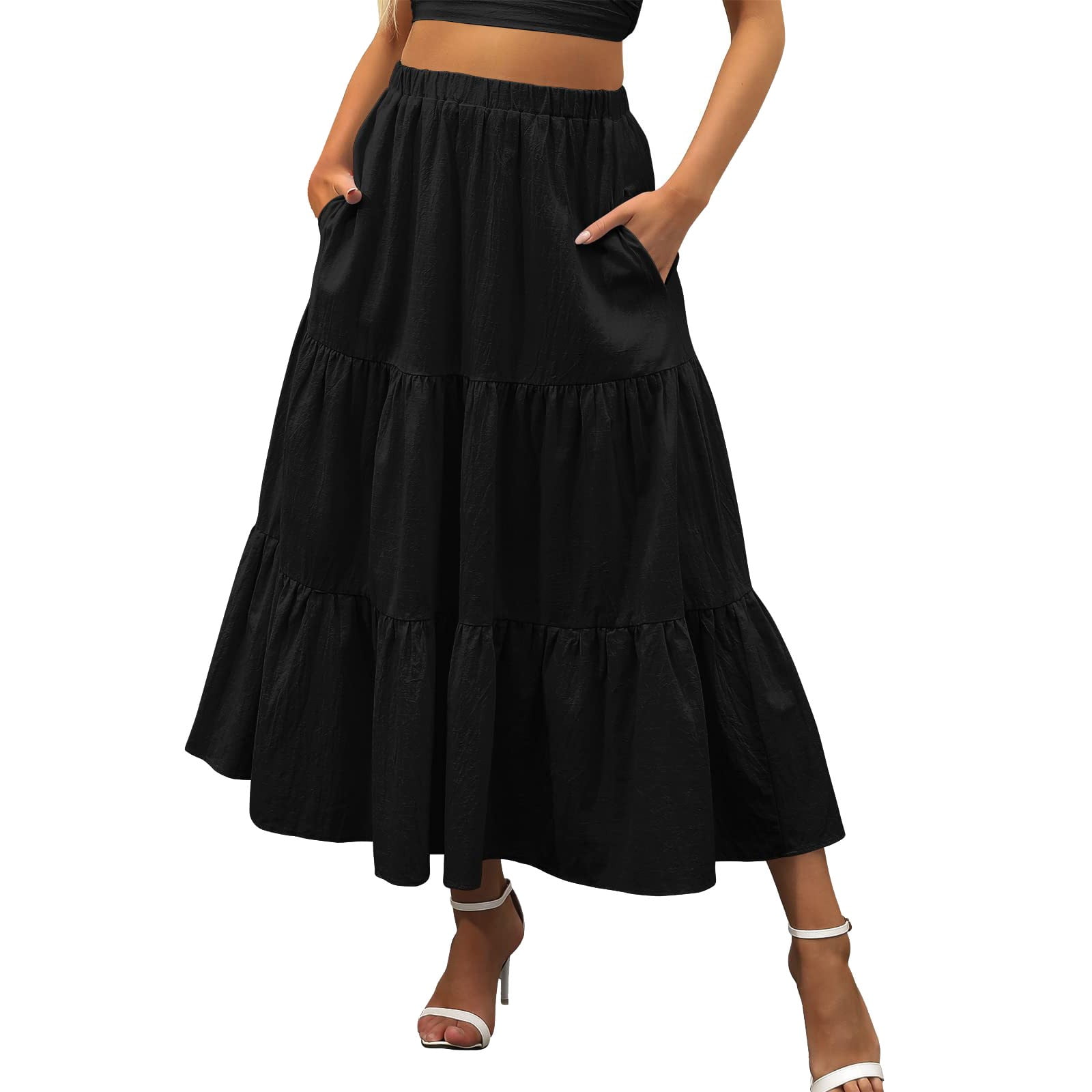 Women's wrap skirt, linen outlet skirt, midi skirt, skirt with belt, black skirt, flare skirt(Q2152)