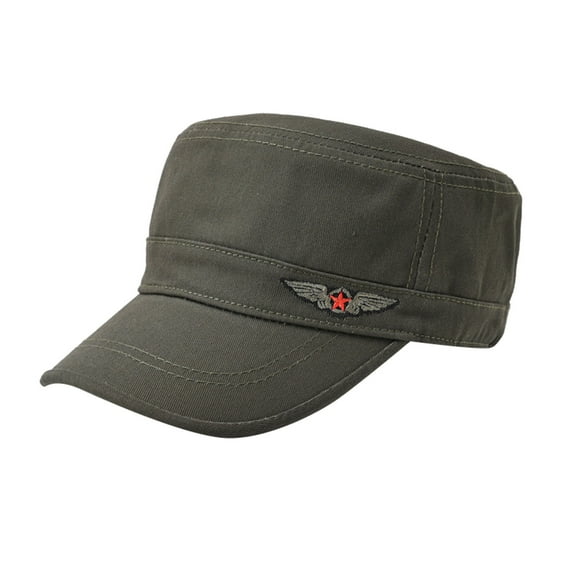 Prolriy Military Cadet Hats for Men Fashion Casual Embroidery Cotton Flat Top Sunshade Washing Hat Hiking Hat Hat Army Baseball Cap Army Green