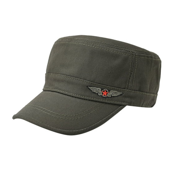 Prolriy Military Cadet Hats for Men Fashion Casual Embroidery Cotton Flat Top Sunshade Washing Hat Hiking Hat Hat Army Baseball Cap Army Green