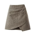 thumbnail image 1 of Prolriy Mini Skirt 2024 Woolen Short Skirt Houndstooth Bag Hip Skirt Autumn and Winter Waist Thin All Irregular A Line Skirts for Women Khaki S, 1 of 7
