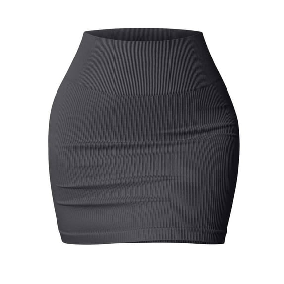 Prolriy Mini Skirt Women's 1 Piece Skirts Basic Versatile Stretchy Ribbed Casual High Waist Mini Skirts for Women Grey S