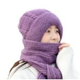 thumbnail image 1 of Prolriy Neck Gaiter Integrated Ear Windproof Cap Scarf Knitting Thick Warm Ear Guard Hat Hooded Scarf Women Winter Knitted Hat Neck Warmer Scarf for Women Purple, 1 of 8