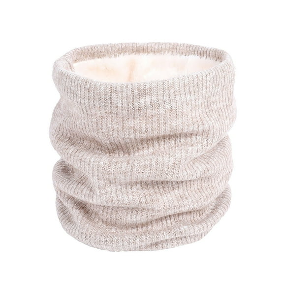 Prolriy Neck Gaiters for Men Winter Double Layered Plush Outdoor Pullover Couple Warm Solid Color Single Loop Knitted Neck Cover Neck Scarf for Women Neck Warmer Beige