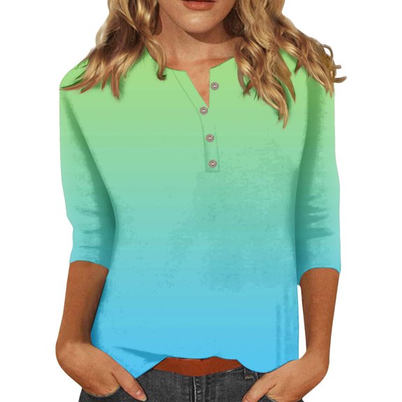 Prolriy Oversized Tshirts for Women, Women's Fashion up 3/4 Length Sleeve Solid Color T Shirt Shirt Top Tops for Women Trendy Mint Green S