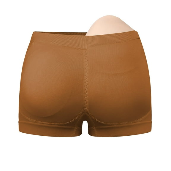 Prolriy Padded Butt Underwear for Women, Women's Solid Color Mid Waist Detachable Fart Pad Perky Buttocks Shaping Flat Angle Pants Shaping Underwear Butt Lifting Panties Coffee S