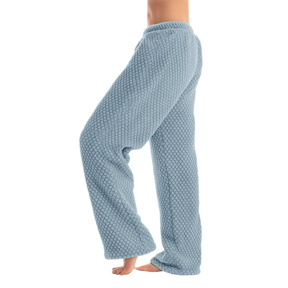 Prolriy Pajama Pants Women, Women's Winter Fleece Pants Print Flannel Sleep Pants Outer Wearable Lazy Style Thick Warm Home Trousers for Cold Seasons Women's Pants Blue XXL