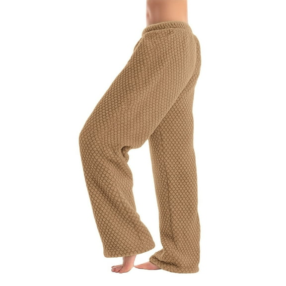 Prolriy Pajama Pants Women, Women's Winter Fleece Pants Print Flannel Sleep Pants Outer Wearable Lazy Style Thick Warm Home Trousers for Cold Seasons Women's Pants Coffee M