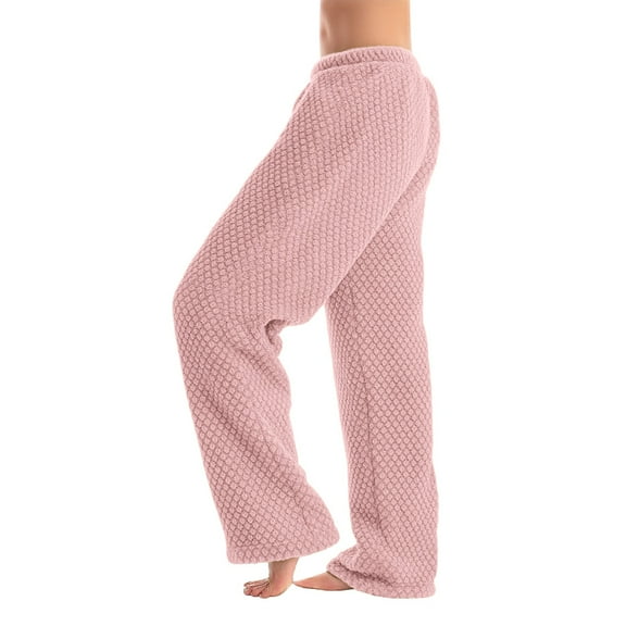 Prolriy Pajama Pants Women, Women's Winter Fleece Pants Print Flannel Sleep Pants Outer Wearable Lazy Style Thick Warm Home Trousers for Cold Seasons Women's Pants Pink M