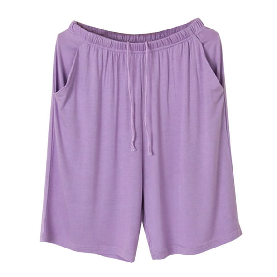 Prolriy Pajama Shorts Women, Women's Summer Sports Solid Color Thin Large Size Pants Loose Can Be Worn Outside Five Pajama Pants Sleep Shorts Women Purple XL