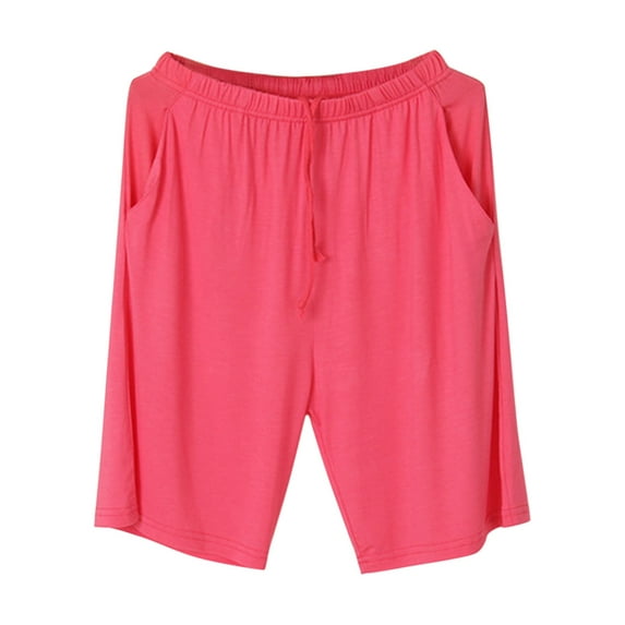 Prolriy Pajama Shorts Women, Women's Summer Sports Solid Color Thin Large Size Pants Loose Can Be Worn Outside Five Pajama Pants Sleep Shorts Women Watermelon Red M