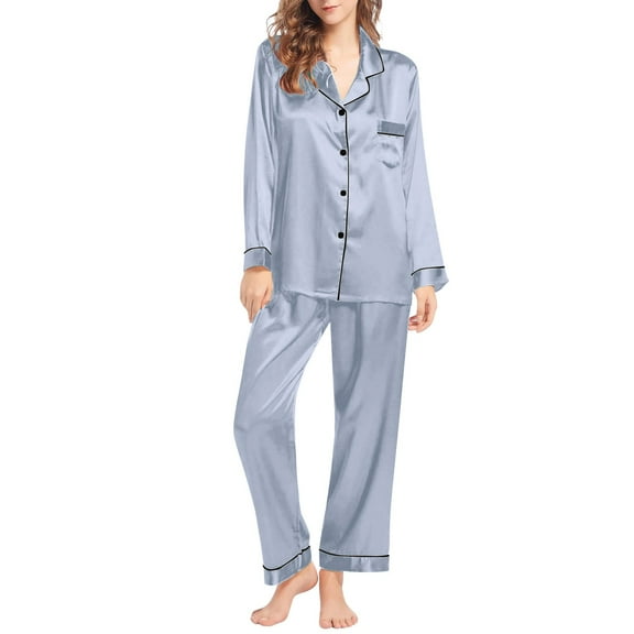 Prolriy Pajamas for Women Set Long Sleeve Button Up Sleepwear Soft Lightweight Comfy Long Pants Loungewear Womens Pajama Sets Lounge Sets for Women Grey XXXXXXL