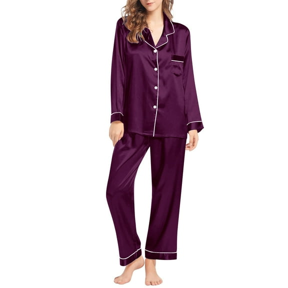 Prolriy Pajamas for Women Set Long Sleeve Button Up Sleepwear Soft Lightweight Comfy Long Pants Loungewear Womens Pajama Sets Lounge Sets for Women Purple L