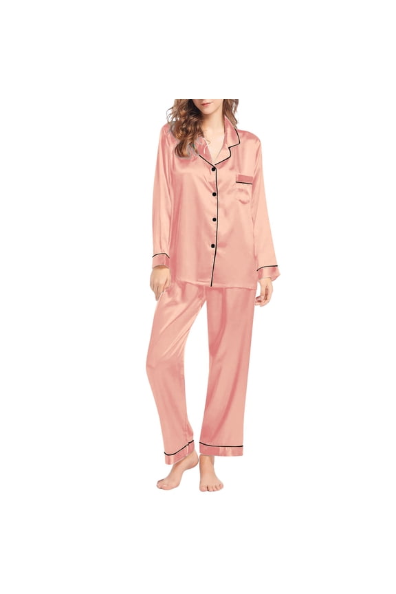 Pajamas for Women Set Long Sleeve Button Up Sleepwear Soft Lightweight Comfy Long Pants Loungewear Womens Pajama Sets Lounge Sets for Women Rose Gold XXXXXXL