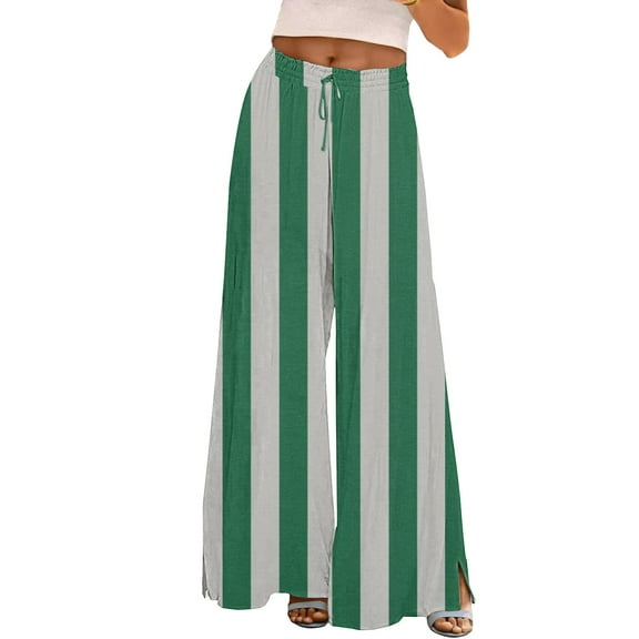 Prolriy Palazzo Pants for Women Wide Leg Pants Woman Summer Print Boho Palazzo Pants High Waist Trousers with Pockets Women's Pants Green S