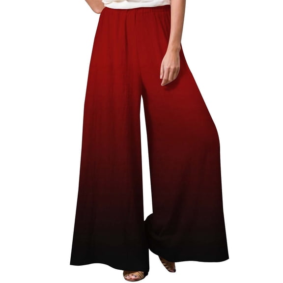 Prolriy Palazzo Pants for Women Wide Leg Pants Woman Summer Printed Pants High Waist Trousers Women's Pants Wine XXXL
