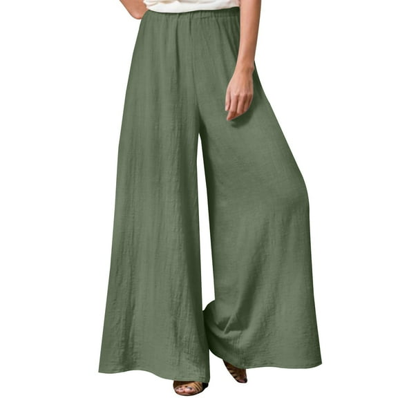 Prolriy Palazzo Pants for Women Wide Leg Pants Woman Summer Solid Color Pants High Waist Trousers Women's Pants Green XL