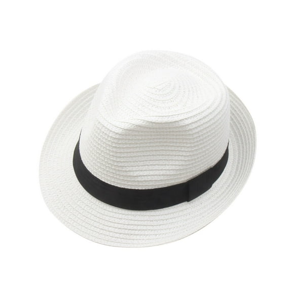 Prolriy Panama Hat Men Fedora Hats Adult Unisex Summer Fashion Cap Beach Casual Fisherman Hat Sun Hats for Women White