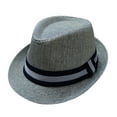 thumbnail image 1 of Prolriy Panama Hat Men Fedora Hats Men and Women Retro Jazz Hat Soild British Sun Hat Travel Sun Hats for Women Grey, 1 of 5