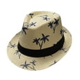 thumbnail image 1 of Prolriy Panama Hat Men Fedora Hats Parent Child Adult Beach Wind Travel Tree Printing Paper Jazz Hat Seaside Sun Hats for Women Beige, 1 of 3