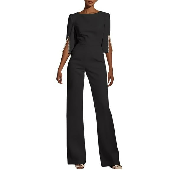 Prolriy Pant Suits for Women Nail Bead Decoration Slim Fitting Jumpsuit Business Casual Outfits for Women Black L