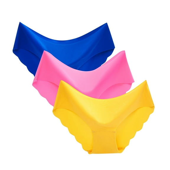 Prolriy Panties for Women Color Breathable Silk Women's 3Pc Solid Midwaist Underwear Non- Cotton Underwear for Women, Womens Underwear L