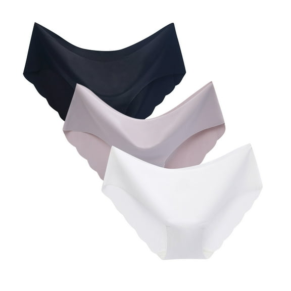 Prolriy Panties for Women Color Breathable Silk Women's 3Pc Solid Midwaist Underwear Non- Cotton Underwear for Women, Womens Underwear M