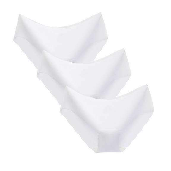Prolriy Panties for Women Color Breathable Silk Women's 3Pc Solid Midwaist Underwear Non- Cotton Underwear for Women, Womens Underwear White M