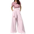 thumbnail image 1 of Prolriy Pants Suits for Women Dressy Women's Sparkly Sequin Set Crewneck Short Sleeve Top Straight Leg Baggy Trouser Outfits Classy Outfits for Women Pink L, 1 of 8