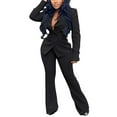 thumbnail image 1 of Prolriy Pants Suits for Women Dressy Women's V Neck Lapel Fashion Casual Solid Color Suit Two Set Classy Outfits for Women Black M, 1 of 7
