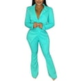 thumbnail image 1 of Prolriy Pants Suits for Women Dressy Women's V Neck Lapel Fashion Casual Solid Color Suit Two Set Classy Outfits for Women Mint Green L, 1 of 8