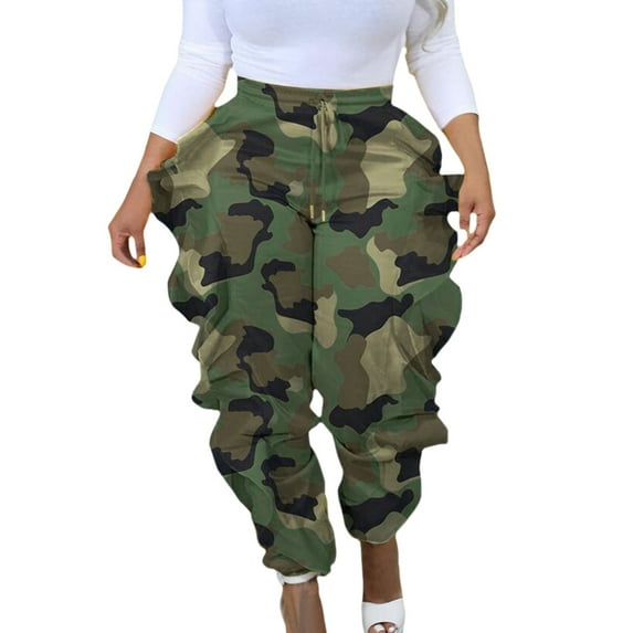 Prolriy Pants for Women, Women Fashion Camouflage Print Pant Leggings Pants Loose Harem Pant Ruffle Splice Trousers Women's Pants Camouflage XL