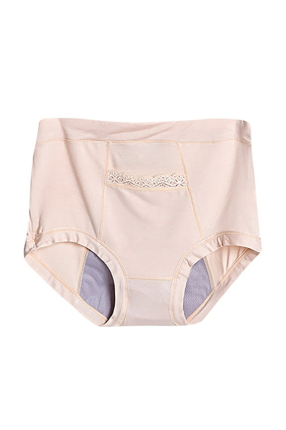 Period Underwear for Women Large Textile Underwear Pocket for Menstruation Warm Baby High Waist Anti Side Leakage Big Aunt Sanitary Physiological Underwear Womens Underwear Beige L