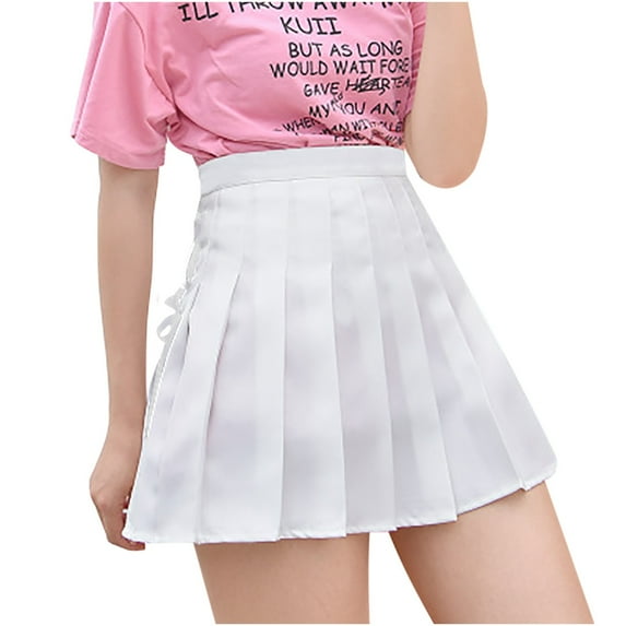 Prolriy Pleated Skirts for Women Fashion Women Solid Pleated A-Line Skirt Burnout High Waist Short Skirt Women's Skirts White XXL