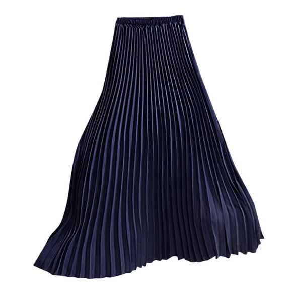 Prolriy Pleated Skirts for Women Solid Pleated Elastic Elegant Womens Midi Waist Skirt Women's Skirts Blue One Size