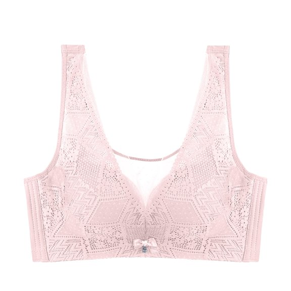 Prolriy Plus Size Bras for Women, Women's Fashionable Casual Light Sexy Adjustable Lace Cup Less Rim Less Vest Style Thin Cup Bra Women's Bras Pink 40