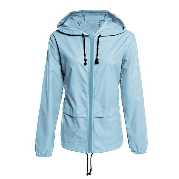 Prolriy Rain Jacket Women Solid Long Sleeve Pocket Outwear Loose Splicing Windbreaker Jackets for Women, Womens Jacket Blue XXXL