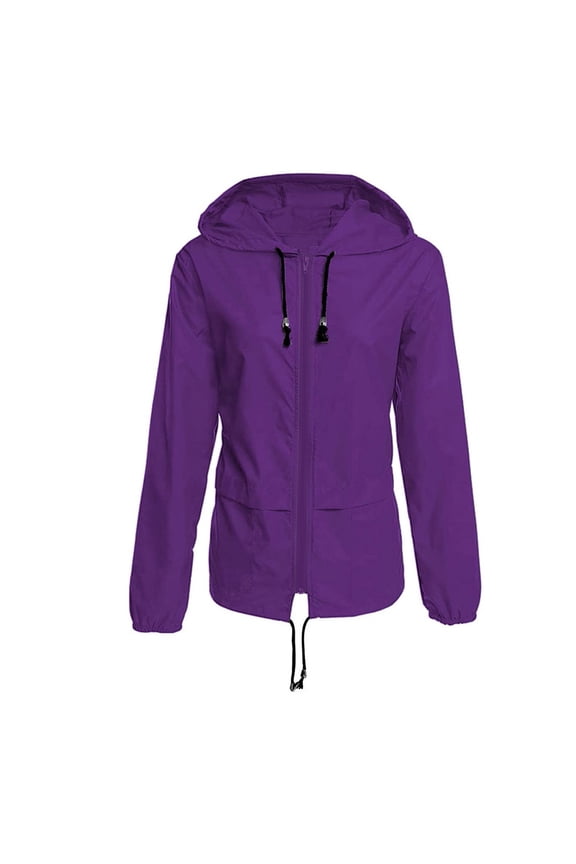 Rain Jacket Women Solid Long Sleeve Pocket Outwear Loose Splicing Windbreaker Jackets for Women, Womens Jacket Purple S